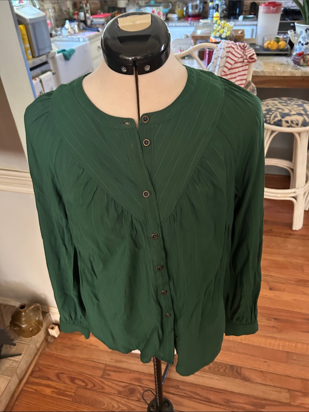 Maeve Deep Green Pintuck Button-Front Blouse